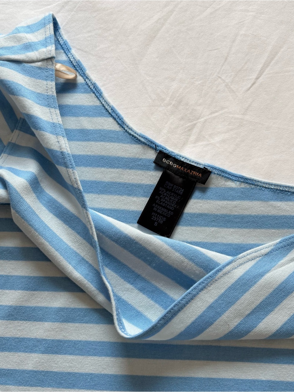 One-Shoulder Striped Women’s Top in Light Blue and White - Picture 3 of 4